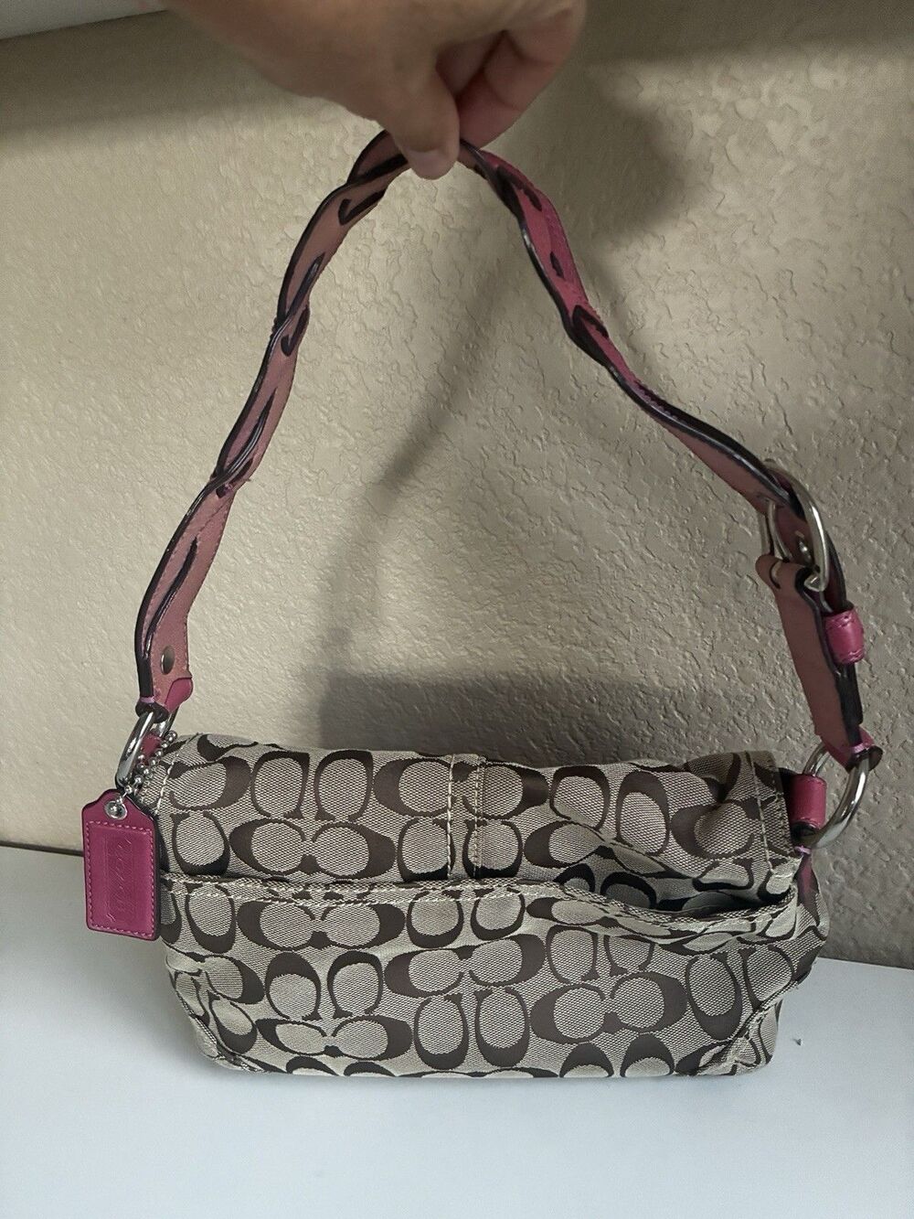 Coach Signature Jacquard Soho Y2K Hot Pink Braided Strap Shoulder Bag Purse - Picture 3 of 11